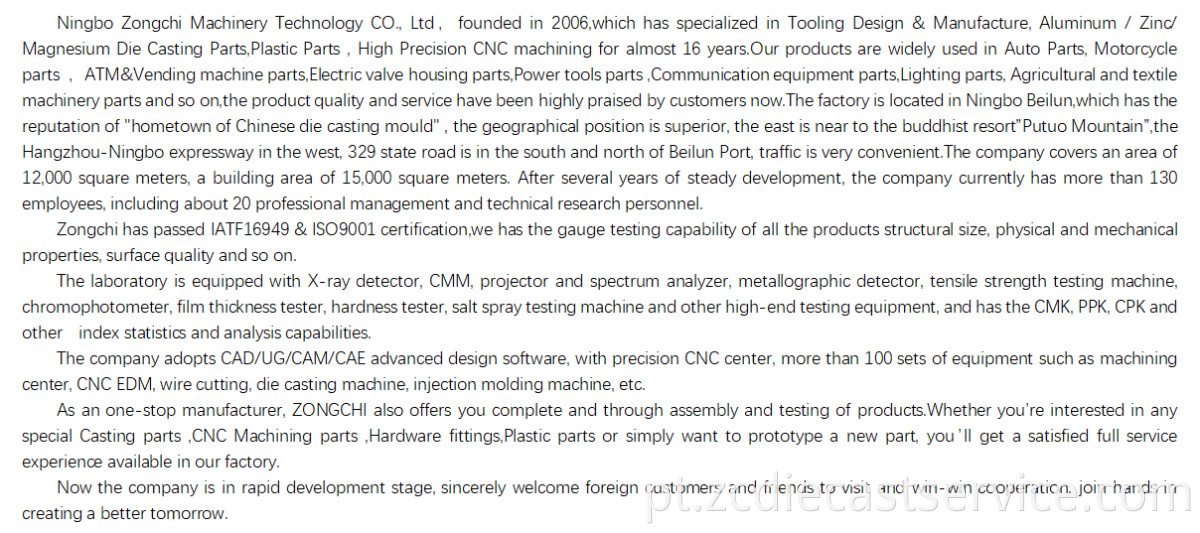 China OEM Custom Aluminium Die Casting Factory ou Die Casting Parts